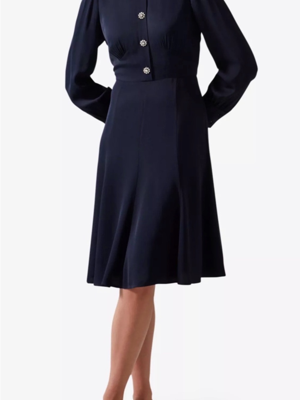 LK BENNETT LONDON Mira pearl-embellished long-sleeve dress Size UK 4 EUR 32 US 1